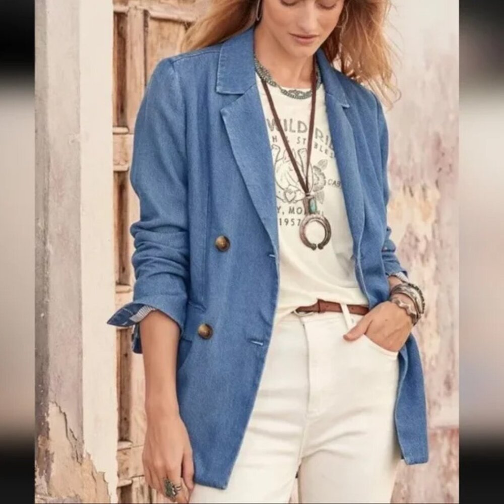 Sundance Oaklee Blazer Jacket Blue Denim Tencel Size 2XL